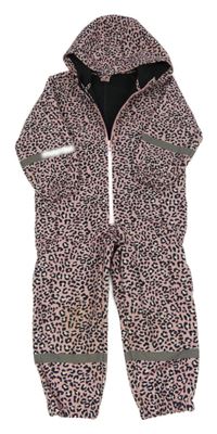 Růžová softshellová kombinéza s leopardím vzorem a kapucí Kiki&Koko
