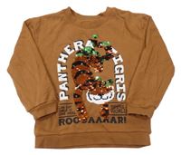Hnedá mikina s tygrem z překlápěcích flitrů H&M