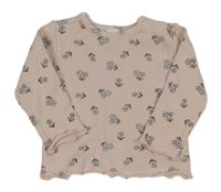 Svetloružové kvetované rebrované tričko Dopodopo