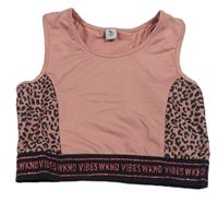 Starorůžovo-čierny vzorovaný športový crop top Tu