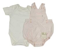 2 set - Bílé body + světlerůžové kostkované laclové kraťasy Mothercare