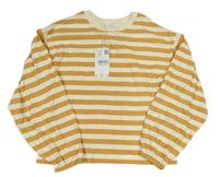 Bílo-béžové pruhované triko Mango