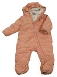 Broskvová šusťáková zimní prošívaná kombinéza s kapucí Topomini