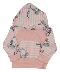 Svetloružová ľahká mikina s pruhmi a slonmi a kapucňou