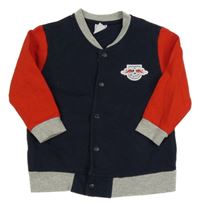 Tmavomodro-červená propínací mikina s nášivkou 