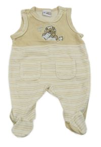 Světlebéžové pruhované sametové dupačky s obrázkem 