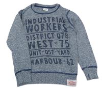 Modrý melírovaný lehký svetr s nápisem F&F