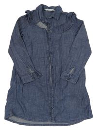 Tmavomodré propínací košilové šaty s volánkem a límečkem H&M