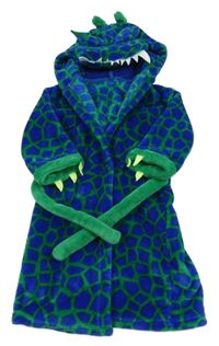 Modro-zelený vzorovaný chlpatý župan s kapucí - dinosaurus M&S