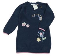 Nové - tmavomodré pletené šaty s výšivkami Primark