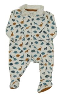 Bílý sametový overal s dinosaury 