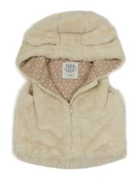 Smotanová kožušinová podšitá vesta s kapucňou F&F