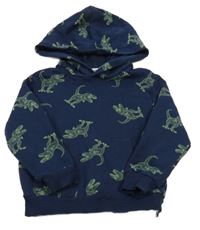 Tmavomodrá mikina s dinosaurami a kapucňou H&M