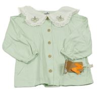 Nové - mintová blúzka s golierikom s výšivkou