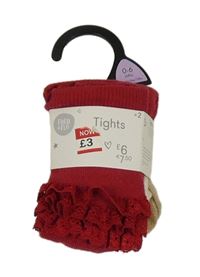 Nové - 2x punčocháče - červené s volánky + smetanovo-zlaté F&F