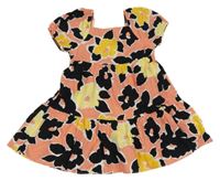 Ružovo-čierno-žlté kvetované plátenné šaty F&F