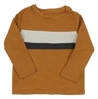 Hnedé tričko s bílým a sivým pruhom C&A