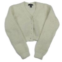 Smetanový chlupatý propínací crop svetr New Look