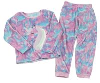 Ružovo-modré batikované trblietavé chlpaté pyžama s jednorožcom Nutmeg
