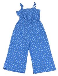 Modrý kvetovaný nohavicový culottes overal Primark