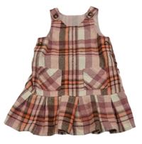 Ružovo-bielo-hnedé kockované na traké vlnené šaty Matalan