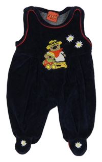 Tmavomodré sametové dupačky s medveďmi