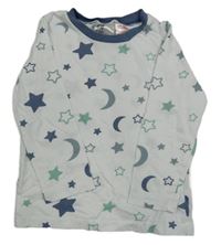 Bílo-modro-zelené pyžamové triko s hvězdami H&M