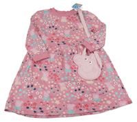 Nové - 2set - Růžové květované teplákové šaty s Peppou + kabelka Nutmeg