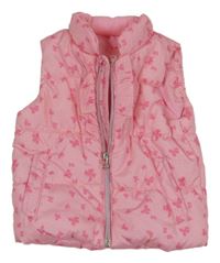 Růžová šusťáková zateplená vesta s motýlky Topomini