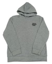 Šedá mikina s nápisy a kapucí 