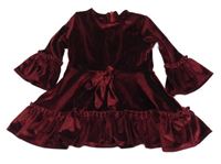 Vínové zamatové šaty s mašlou