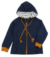 Tmavomodro-hnedá prepínaci mikina s kapucňou