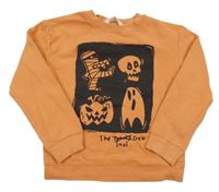 Oranžovo-čierna mikina s duchy a lebkami H&M