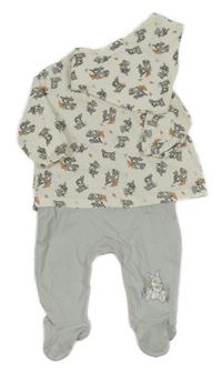Nové - 2set - Světlemodrý overal s našitou mikinou s králíčky + slinták Primark