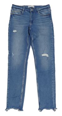 Modré elastické skinny rifle s prošoupáním Zara