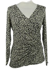 Dámské černo-béžové vzorované triko s řasením 