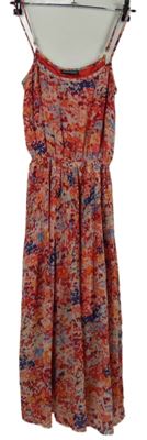 Dámské červeno-růžové květované šifonové dlouhé šaty Warehouse 