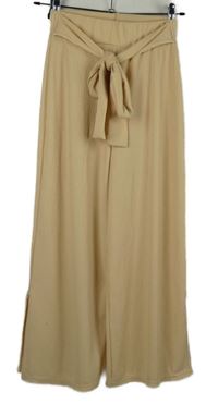 Dámské béžové žebrované culottes kalhoty s páskem PrettyLittle Thing