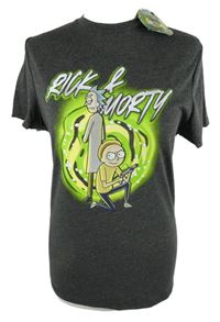 Nové - Pánske tmavosivé tričko s potiskem Rick&Morty