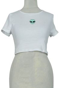Dámske biele crop tričko s mimozemšťanem H&M