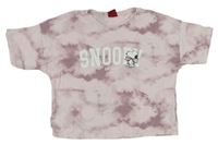 Svetloružové batikované crop tričko so Snoopym