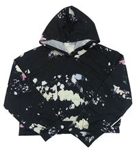 Čierna ľahká crop mikina s fľakmi a kapucňou Shein