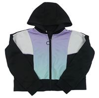 Fialovo-modro-čierno-biela športová crop prepínaci mikina s kapucňou Pep&Co