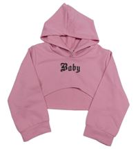 Ružová športová crop mikina s nápisom a kapucňou Shein