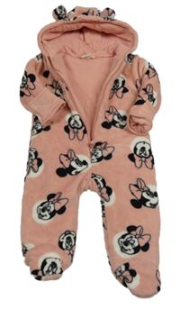 Svetloružová chlpatá zateplená kombinéza s Minnie a kapucňou Disney