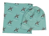 2set - Světlemodrá čepice se soby + nákrčník 