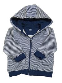 Tmavomodro-biela pruhovaná prepínaci mikina s kapucňou M&S