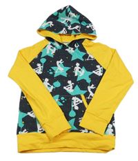 Tmavomodro-žluté triko s hvězdami, panáčky a kapucí 