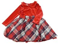 Červeno-kárované sametovo/šusťákové šaty Dunnes