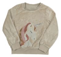 Svetlobéžová chlpatá mikina s jednorožcom C&A